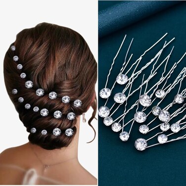 JHOO Bridal Hair Accessory,20PCS Rhinestone Hairpins,U-shaped Non-slip Hair Fork,Wedding Hair barrettes Jewelry For Brides (silver)