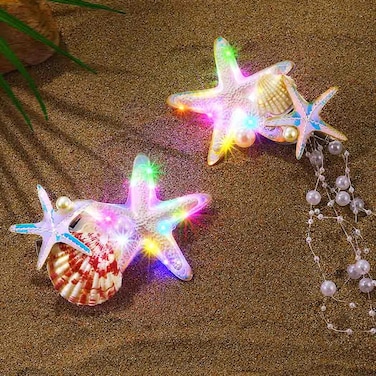 JAKAWIN Light Up Starfish Hair Clips LED Mermaid Costume Hair Barrettes Seashell Ocean Glowing Hair Accessories for Women (2 PCS)