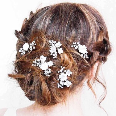 JEWEKY Wedding Flowers Hair Clips Silver Bride Hair Pins Floral Hair Accessories for Women