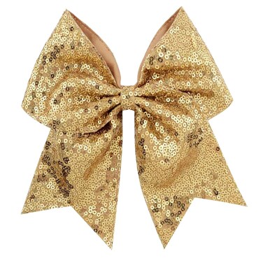 Jumbo Glitter Cheer Bow Hair Clip - 8 Inch Large Cheerleading Alligator Clips Sequin Hair Bow for Girls Teen Softball Cheerleader Outfit Uniform (Gold)