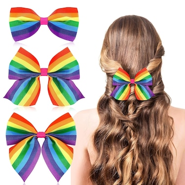 JUNEBRUSHS 6 Pieces Gay Pride Day LGBTQ Rainbow Hair Bow Holiday Pride Hair Accessories Rainbow Hair Clip for Girls Women Party Rainbow Accessories