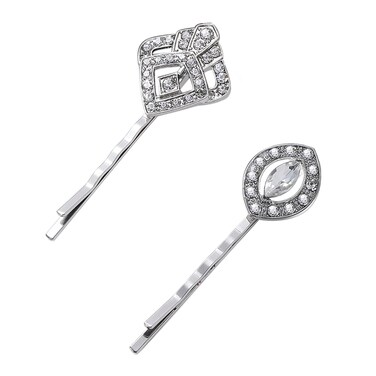 BABEYOND Vintage Hair Pins Clips for Women 1920s Crystal Rhinestone Feather Hair Pins Great Gatsby Hair Piece (A-Silver)