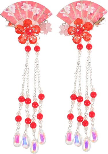 LALAFINA Japanese Tassel Hair Clip Chinese Hanfu Hairpin Kimono Hair Clip Fan Clip Qipao Hanfu GeiSha Decorations for Spring Year Hairpins Accessories