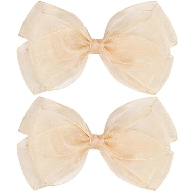 Large Big 6 Inch Organza Double Hair Bow Clip Party Alligator Mesh Hair Accessories for Women Teens Girls Kids 2 Pcs (Champagne)