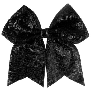 Large Big 7 Inch Glitter Bow Clip Sequin Bling Party Hair Accessories for Women Teens Girls Kids 1 Pcs (Black)