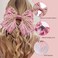 CROWN GUIDE Large Hair Bows Clips for Women Girls Silk Satin Hair Barrettes, Feather Coquette Bows Hair Ties Ribbon Bow Claw Clip Hair Accessories with Pearl Crystal Pink