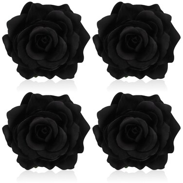 Black Rose Hair Clip, Flower Rose Clips for Hair, Floral Hair Pins Rose Brooch Mexican Decorative Headpieces for Women Girls Halloween Cosplay Hair Accessories