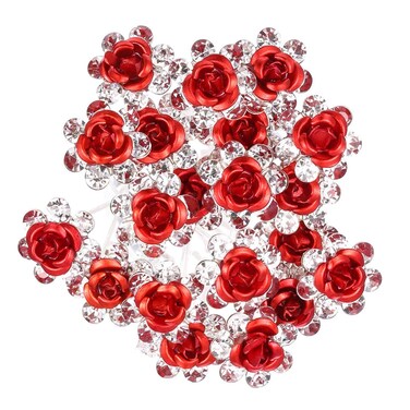 40 Pieces Rose Flower Rhinestone Hair Clips Crystal Hair Pins for Bridal Wedding Party Daily Life Women and Girls Hair Jewelry Acessories, with Storage Bag (Red)