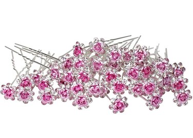 40 Pieces Rose Flower Rhinestone Hair Clips Crystal Hair Pins for Bridal Wedding Party Daily Life Women and Girls Hair Jewelry Acessories, with Storage Bag (Pink)