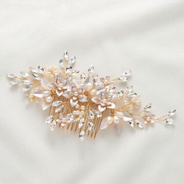 SWEETV Handmade Wedding Hair Comb,Pearl Flower Bridal Hair Clip Hair Accessories for Women Wedding