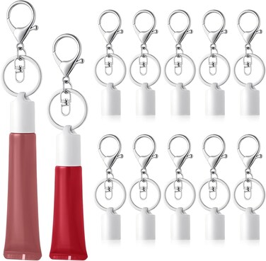 Sureio 10 Pieces Keychain Cap 0.35 oz and 0.5 Ozlip Balm Cap Key Chain Portable Lip Balm Keychain Cover Lip Balm Replacement Cover for Holder Keychain Lip Balm