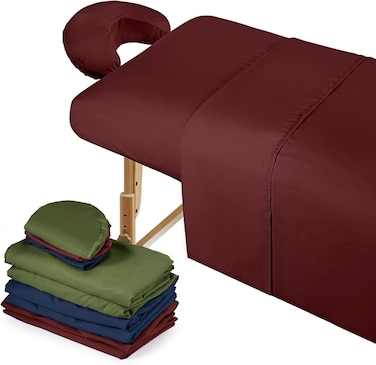Kinlop 3 Sets Microfiber Massage Table Sheet Set 3 Colors 3 Piece Set Includes Massage Flat Sheet Fitted Sheet and Massage Face Rest Cover Stain Wrinkle-Resistant(Burgundy, Navy Blue, Army Green)