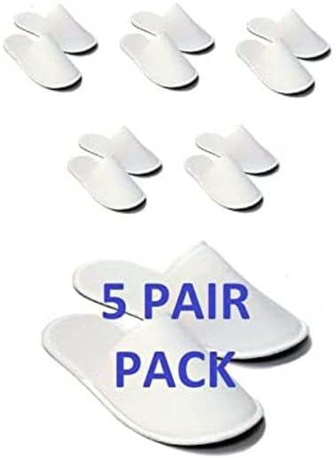 Chochili 5 Pairs Fabric Packed Disposable Hotel Slippers for Airbnb Spa Salon Party Wedding Guests - Fits up to Adult US Men Size 10 &amp; Women Size 11, White