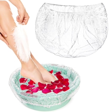 DEAYOU 120 Pcs Disposable Pedicure Spa Liners, Elastic Large Footsie Bath Liners, Thick Plastic Pedicure Bowl Liners Fit for Most Chair Spas, Foot Tub, Beauty Salon, Hotel, Home, Clear, 48