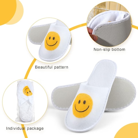 30 Pairs Unisex Disposable Slippers Non Slip Closed Toe Spa Smile Face House Slippers for Guests Hotel Home House