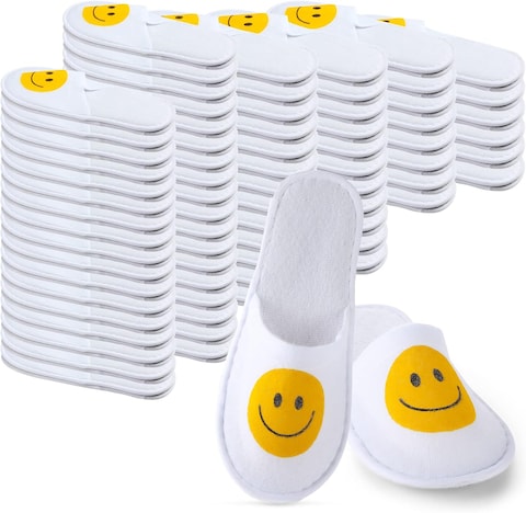30 Pairs Unisex Disposable Slippers Non Slip Closed Toe Spa Smile Face House Slippers for Guests Hotel Home House