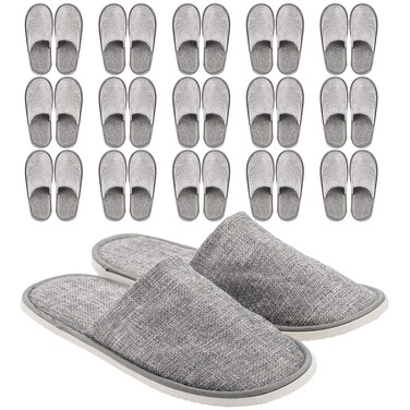 Frcctre 15 Pairs Disposable Slippers, Non-Slip Closed Toe Linen Disposable Spa Slippers Portable Indoor Slippers for Hotel, Travel, Guests and Home, Individually Wrapped, Gray