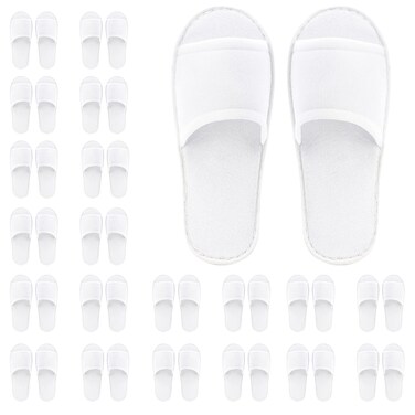 Frcctre 20 Pairs Disposable Slippers, Open Toe Comfortable Cotton Disposable Spa Slippers, Bulk Unisex Non-Slip Disposable Guests Slippers for Home Hotel Travel Train Use, White