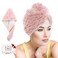 JEFFSUN Microfiber Hair Drying Towel Wrap, 2-Layer Extra Thick Super Absorbent Hooded Hair Towel for Women Long Wet Hair, 2 Colors Pink &amp; White Reversible Hair Turban Towel, Girls Stocking Stuffers