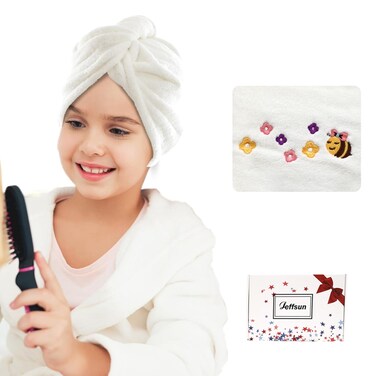 JEFFSUN Microfiber Hair Drying Towel for Teen Girls, Womens Stocking Stuffers, Super Absorbent Quick Dry Towel Wrap for Curly Long Thick Frizzy Wet Hair, Easy to Use Dry Hair Wrap Turban (White-Bees)