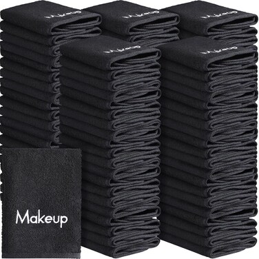 Chumia 100 Pcs 72 Pcs Makeup Remover Cloths 13 x 13 Inch Makeup Towel Face Washcloths with Embroidery Black Reusable Washcloths Soft Cleansing Face Towel for Women