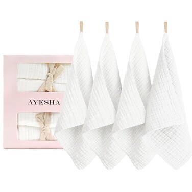 Ayesha 4 Pack Face Wash Cloths Makeup Eraser Soft Wash Cloth for Washing Face,Cotton Face Towels for Skin Care Women Facial Makeup Remover Reusable Absorbent Washcloths