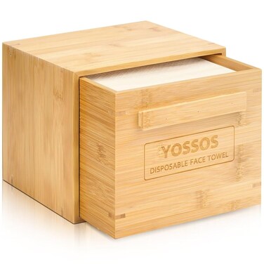 Disposable Face Towel 100% Cotton with Bamboo Box, Thicken Facial Washcloth, Makeup Remover Dry Wipes Storage Containers for Facial Wash Towels, Face Towel Box with Drawer, Cotton Cloths Holder