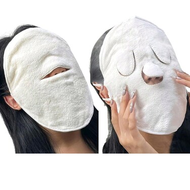 Towel Mask Reusable, Face Towel Mask for Steamer, 2 PCS, Facial Mask Hot Cold Compress, Moisturizing Mask, 3 Holes and One Hole