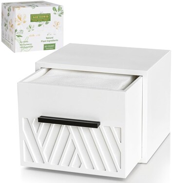 Disposable Face Towels XL with Luxe Wood Drawer Organizer, Face Towelettes Disposable 60 Count, 100% Cotton Facial Towel, Makeup Remover Cloth and Facial Wash Dry Wipes, Face Towel Holder Drawer