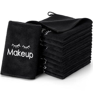 Macarrie 36 Pcs Makeup Remover Cloth Towels Face Washcloth Soft Microfiber Wash Cloths Black Make Up Washing Face Rag Facial Towel for Skin Care(Black)
