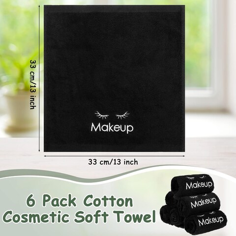 Shimeyao 6 Pcs 13 x 13 Inch Black Makeup Washcloths Reusable Make up Towels Cotton Cosmetic Towels Water Absorbent Face Washcloths for Women Skin Care
