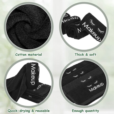 Shimeyao 6 Pcs 13 x 13 Inch Black Makeup Washcloths Reusable Make up Towels Cotton Cosmetic Towels Water Absorbent Face Washcloths for Women Skin Care
