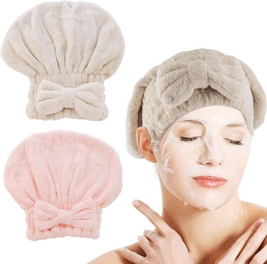 2 Pack Microfiber Hair Drying Caps Hair Drying Towel Super Absorbent Hair Towel Wrap Fast Drying Hair Turban Wrap Towels Soft Quick Drying Hat for Women Long Curly Wet Hair for Shower Spa