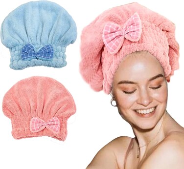 Free Eagle Microfiber Towel Head Wrap, 2 Packs Hair Towel for Curly &amp; Quick Drying Wet Hair, Bath Towel, Absorbent Hair Turban Shower for Women (Pink, Blue)