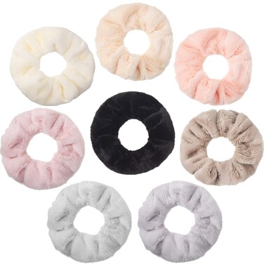 8 Pieces Towel Fluffy Scrunchies Hair Drying Scrunchies Soft Thick Fuzzy Scrunchy Ponytail Holder Hair Ties for Wet and Dry Hair