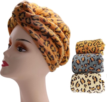 Hair Towel Wrap for Women - 3 Pack Super Absorbent Rapid Drying Hair Towel with 1 Pack Mask Towel, Magic Instant Dry Hair Cap Towel with Button, Hair Wrap Towels for Curly Hair Anti Frizz