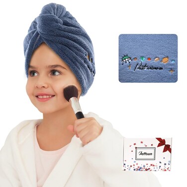 Microfiber Hair Drying Towel for Teen Girls, Womens Stocking Stuffers, Super Absorbent Quick Dry Towel Wrap for Curly Long Thick Frizzy Wet Hair, Easy to Use Dry Hair Wrap Turban (Blue-Universe)