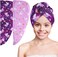 Basumee Microfiber Hair Towel Wrap for Kids 2 Pack Rapid Drying Hair Towel with Button Hair Turbans for Wet Hair Wraps Head Towel Wrap for Women and Girls, Purple