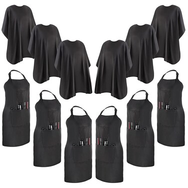 Liitrsh 12 Pc Hair Salon Accessories Set: 6 Aprons with Pockets, 6 Caps, Waterproof Apron for Hair Stylist &amp; Home Use