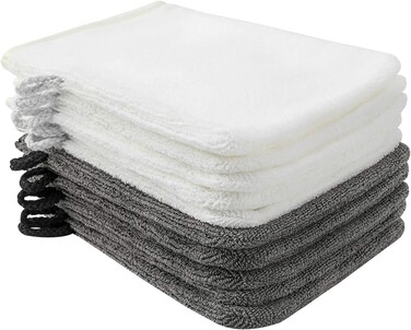PHOGARY 10 Pack Microfiber Body Wash Mitts, Soft Face Mitten, Bath Spa Cloth, Reusable Makeup Remover Mitt Gloves, European Style Wash Cloth, 6&times;8 inch, White and Grey