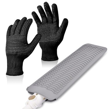 IKOCO Heat Gloves for Hair Styling, Heat Resistant Gloves with Silicone Mat Pouch for Curling Iron, Flat Iron, Straightener, Hot Hair Tools