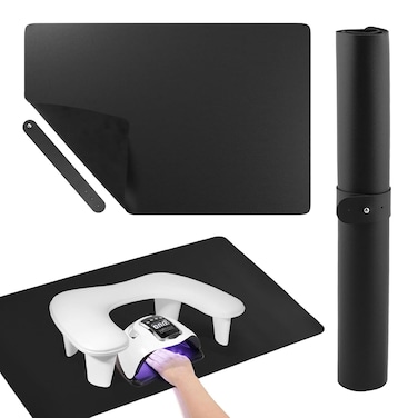 23.62x15.75 Inch Nail Art Table Mat(Nail Mat Only), Foldable Manicure Mat Nail Polish Mat for Nail Arm Rest, Manicure Pad Nail Table Pad Desk Mat for Nail Technician Salon Home (Black)