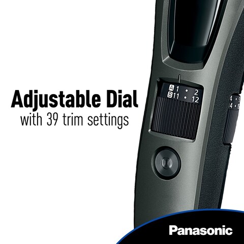 Panasonic Hair and Beard Trimmer, Men&#39;s, with 39 Adjustable Trim Settings and Two Comb Attachments for Beard and Hair, Corded or Cordless Operation, ER-GB60-K, Black