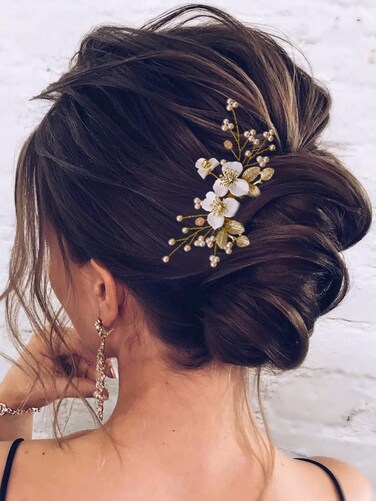 Jakawin Flower Bride Wedding Hair Piece Gold Leaf Hair Comb Pearl Bridal Hair Accessories for Women HC132