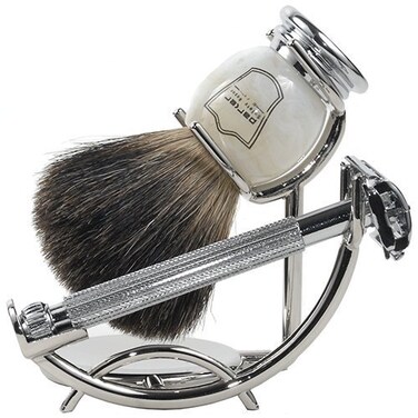 Parker 29L Safety Razor Shave Set - Includes Black Badger Brush, Stand &amp; Parker 29L Butterfly Open Safety Razor