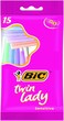 BIC Twin Lady Sensitive Razors, Disposable Razors with Two Blades for a Smooth and Precise Shave, Pack of 15