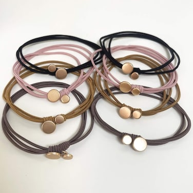 Fashion Hair Ties with Metal Circle Beads, Thin Hair Elastics Tie Korean, Colorful 8 Counts.