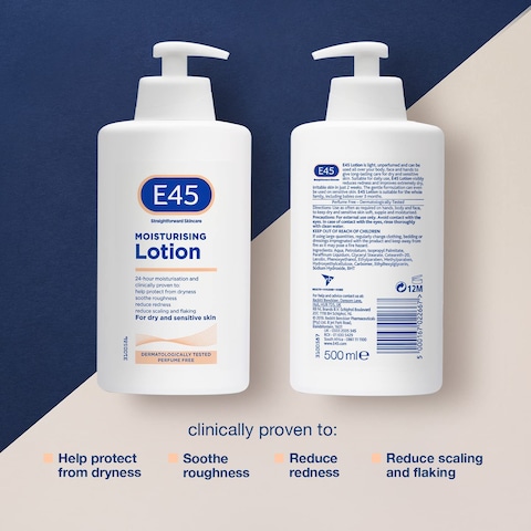 E45 Dermatological Moisturising Lotion, 500 ml, Pack of 5
