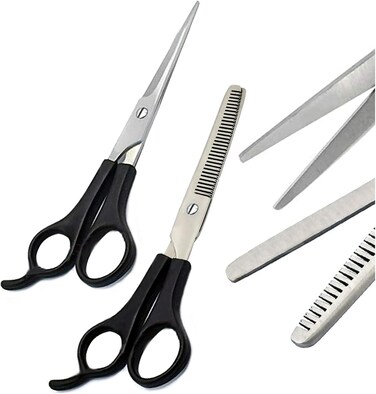 Stainless Steel Hair Cutting Scissors Barber Thinning Shears Hairstyle Hairdressing Kit Black 2 Pcs