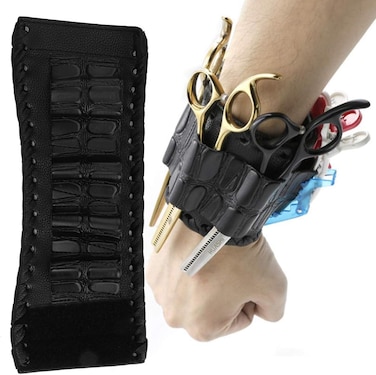 Scissors Bag, Pu Leather Scissors Bag Wristband Scissor Pouch Storage Bag Barber Hair Cutting Scissor Case for Home Salon Barber(Black)